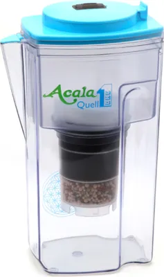A clear studio shot of a water filter pitcher.