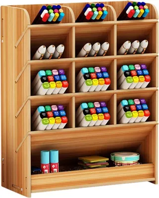Produktbild von Welikera Regal-Schreibtisch, Stifthalter Aufbewahrungsbox aus Holz Multifunktional, Schreibtisch-Organizer für Zuhause, Büro und Schule, Kirschholz