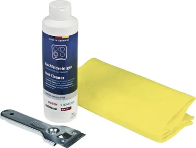 Immagine prodotto di Bosch 00311900 Set per la cura della vetroVetroceramica Detergente Detergente per la cura della vetroVetroceramica Raschietto Raschietto per vetroVetroceramica Panno per grattare Piano cottura a induzione Piastra in vetroVetroceramica