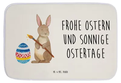 Produktbild von Mr. & Mrs. Panda badezimmermatte Hase Eier Malen - Weiß - Geschenk, Badematte, Ostern, Badläufer, Bemalte Ostereier, Badvorleger, Duschvorleger, Badteppich, Osterhase