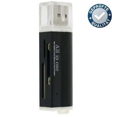 Produktbild von Highspeed All-in-One Kartenleser – Für Micro SD, Mini SD, SD, MMC, Micro MMC, RS-MMC, MS Pro, M2 & Memory Stick – USB Card Reader – Universal & kompak
