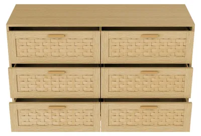 Immagine prodotto di Mobile contenitore in rattan - Credenza/comodino con 6 cassetti - Design moderno - Struttura in legno - Da montare - Per soggiorno/ingresso/camera da letto - Rovere