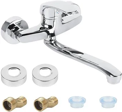 Obrázek produktu pro 360° otočná kuchyňská baterie pro montáž na stěnu, jednopáková baterie na studenou a teplou vodu, výtoková trubice s délkou 25 cm