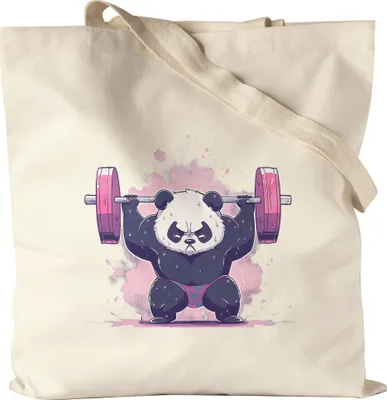 Produktbild von Fitness Panda Power Jutebeutel Panda Bär Gewichtheber Workout Bodybuilding Kraftsport