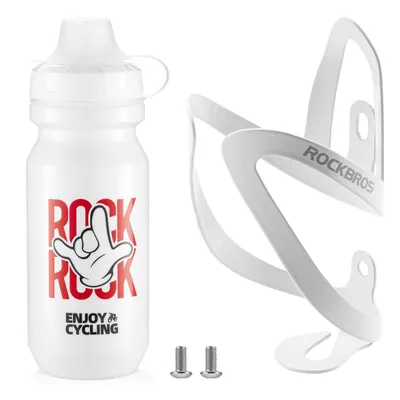Produktbild von ROCKBROS Fahrrad Flaschenhalter Aluminium Weiß mit Trinkflasche 600ml Einhandöffnung BPA-frei auslaufsicher Weiß Rot