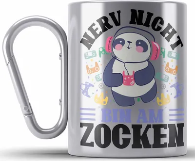Produktbild von Trendation - Zocker Edelstahl Tasse Karabiner Geschenk Nerv Nicht Bin Am Zocken Gamer Geschenkidee Lustiger Spruch Gaming (Silber)