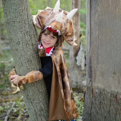 Triceratops Kostüm Dino Saurier Grandasaurus für Kinder 4-6 Jahre braun Tier Fasching Karneval Mottoparty Kindergeburtstag