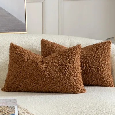 Produktbild von 2er Set Kissenbezüge Teddywolle Bouclé 30x50 cm Braun