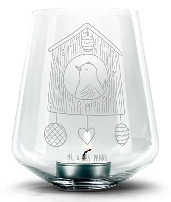 Produktbild von Mr. & Mrs. Panda Laterne Vogel Haus - Transparent - Geschenk, Wohnung, Windlicht Glas, Kerzenhalter, Gravur, Lustige Sprüche, Vogelhaus, Nest, Teelichthalter, Zuhause