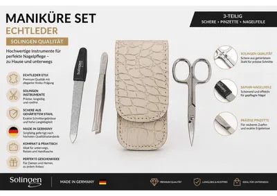Produktbild von Maniküre Set Echtleder Solingen Germany Schere Pinzette Nagelfeile Weiß