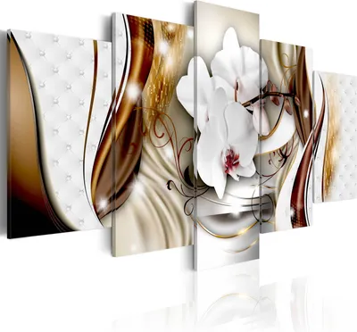 Produktbild von Modernes Wandbild b-A-0064-b-p (150x75) - 5 Teilig Bilder Fotografie auf Vlies Leinwand Foto Bild Dekoration Wand Bilder Kunstdruck Abstrakt Blumen Orchidee