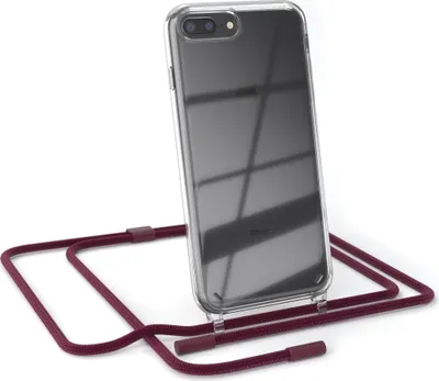 Produktbild von EAZY CASE Handykette für Apple iPhone 8 Plus / 7 Plus, Clear Case aus Silikon, mit Umhängeband, abnehmbare Endstücke, Handyband in Rot