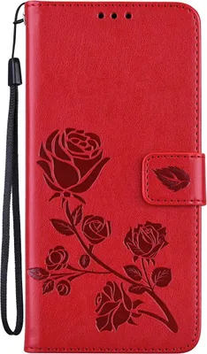 A red phone case with a rose design.
