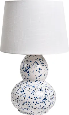 Zdjęcie produktu dla BELIANI Lampa stołowa biała ceramiczna podstawa cętkowana niebieskimi wzorami materiałowy lniany klosz styl śródziemnomorski