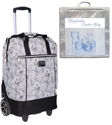 Produktbild von Einkaufstrolley große Räder Punta Big Wheel 40 L Einkaufsroller Shopper Sauna Trolley Trolly 10303-2827 Pastell Grau Flower + Thermo Tasche