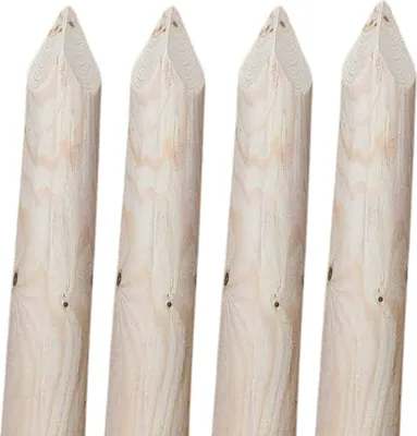 Produktbild von TIMBERMIK ø 6cm 4-Pack Spitze Holzpalisaden Länge: 220 cm Holzpfähle Garten Palisade Kieferholz Zaunpfosten Witterungsbeständig Nicht Imprägniert