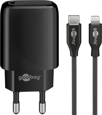 Image de Goobay 58401 Kit de charge PD Lightning/USB-C™ (20 W), noir, 1 m - Adaptateur secteur USB-C™ 20 W y compris câble USB-C™ vers Lightning pour par ex. iPhone 12