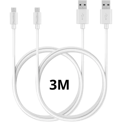 Produktbild von 3 m Kabel für Xbox One-, Xbox One S-, Xbox One Elite- und Xbox One X-Controller – Micro-USB-Ladekabel 3 Meter [2ER-PACK] Phonillico®