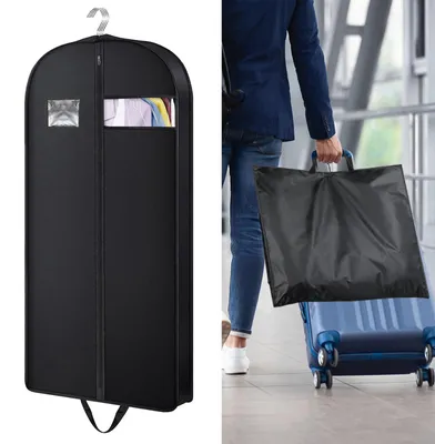 Produktbild von Schwarzer Kleidersack, Kleidersack mit Reißverschluss, staubdichter Kleidersack mit Sichtfenster, Reisekleidersack, faltbarer Kleidersack, für Mäntel, Anzüge, Abendkleider (153 x 60 x 10 cm)