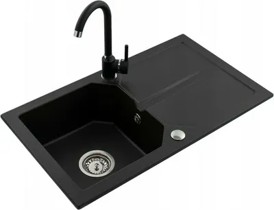 Produktbild von Granit Küchenspüle Spüle Einbauspüle Spülbecken 750x435mm Farbauswahl + Armatur, Farbe:schwarz