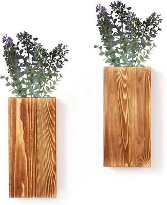 Produktbild von Holz Wandvase Set 2 mit Kunstpflanzen für Innen und Aussen