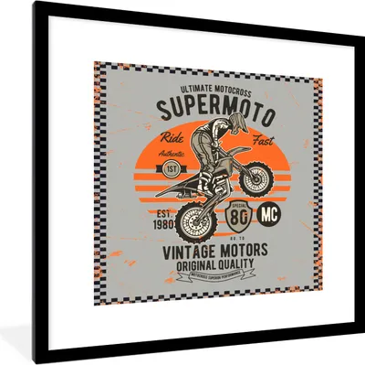 Produktbild von MuchoWow® MuchoWow® Gerahmtes Poster Mancave - Motor - Grau - Orange 40x40 cm - Poster mit zchwarzem Bilderrahmen - Poster - Plakat im Rahmen