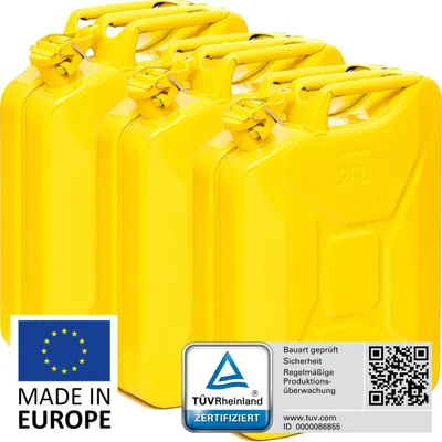 Produktbild von BW® Kraftstoffkanister Metall Benzinkanister 3x 20 Liter - Gelb RAL 1018 - UN-Zulassung - Hergestellt in Europa