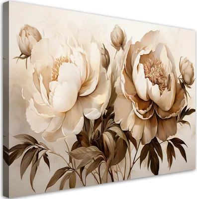 Produktbild von Leinwandbild Pfingstrosen Beige Blumen 120x80 Feeby Beige bild für die wand bereit zum aufhängen