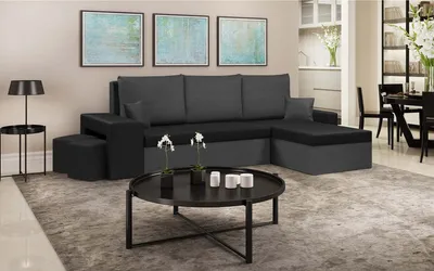 Produktbild von Ecksofa DAKOTA2 mit Schlaffunktion - Dunkelgrau/Schwarz