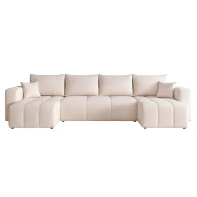 Produktbild von Idohome – modernes U-förmiges Ecksofa mit Schlaffunktion und Steppung, Couchgarnitur, Sofa, Bettcouch, PEDRO U - Farbe Creme Manila 01