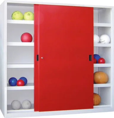 Produktbild von Ballschrank - Schiebetüren - Trennwand - 1.950x2.000x600 mm (HxBxT) - lichtgrau/reinorange