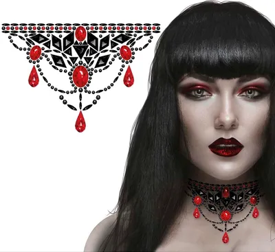 Imagen del producto de Collar de pedrería autoadhesivo, ideal para disfraces de carnaval, diseño elegante y glamuroso, accesorio para festivales, joyería creativa, con detalles de piedras preciosas, color: negro