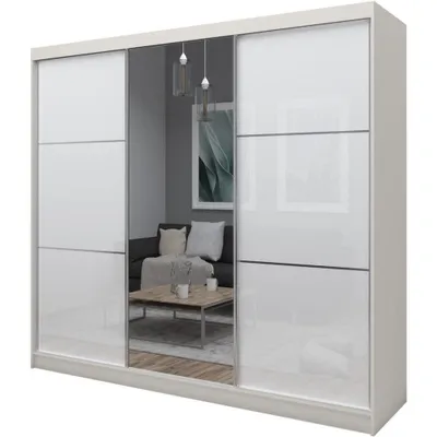 Produktbild von Schrank mit Schwebetüren VIVA 240cm - Kleiderschrank mit Schubkasteneinsätze & Kleiderstangen (Kaschmir)