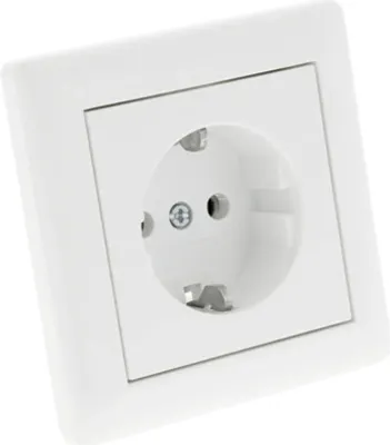 A white electrical outlet on a white background.