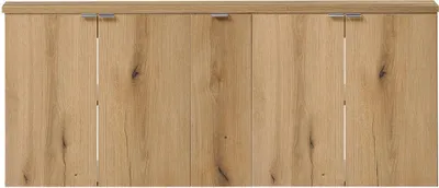 Image de Meuble double vasque 'Skelbolu' 140x60x40 cm avec 5 portes chêne