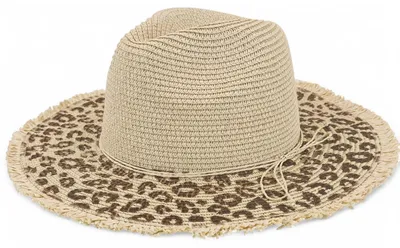 Produktbild von styleBREAKER Damen Sonnenhut aus Papierstroh mit Leopardenmuster an der Krempe | Sommerhut mit Fransenrand | Einheitsgröße verstellbar