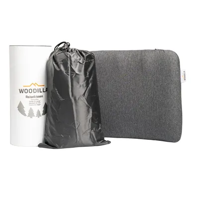 Produktbild von WOODILLA Reisekissen Memory-Foam Kissen mit Tragebeutel, Tragbares Reisekissen für Flugzeug, Auto oder Outdoor-Camping, Maße 50x30x10 cm