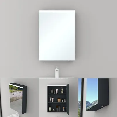 Produktbild von Mai & Mai Spiegelschrank Bad mit LED Beleuchtung Badezimmerschrank Hängeschrank Badezimmerspiegel BxTxH 50x15x70 cm Anthrazit matt Spiegelschrank-03