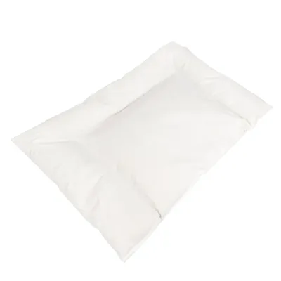 A white baby pillow is shown on a white background.