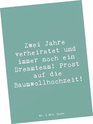 Produktbild von Mr. & Mrs. Panda Postkarte Spruch 2. Hochzeitstag Baumwollhochzeit - Meeresbrise - Geschenk, Erinnerungsstücke, Zusammenhalt, Glückwünsche, Ansichtskarte, einzelkarte