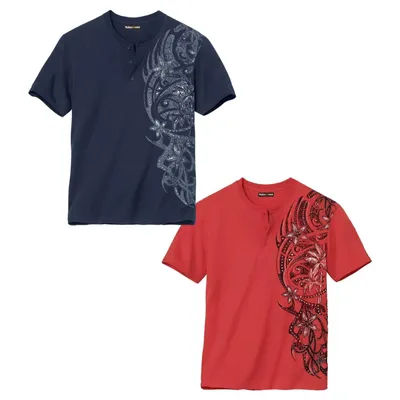 Produktbild von Atlas For Men - T-Shirt Henley-Kragen für Herren (2er-Pack) AF248 (3XL) (Marineblau/Koralle)