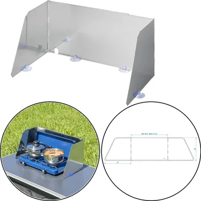 Produktbild von Spritzschutz für Campingküche Breite 38,5-73cm, Optimaler Campingkocher Windschutz Inkl. Tasche für Gaskocher oder Küche