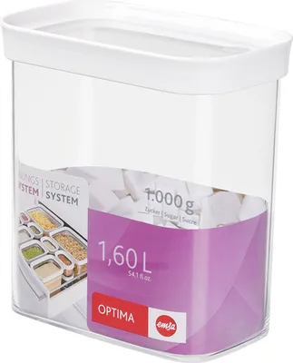 Produktbild von EMSA Optima, Box, Rechteckig, 1,6 l, Transparent, Weiß, Styrol-Methylmethacrylat (MS), Thermoplastisches Elastomer (TPE), 99 mm
