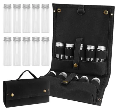 Immagine prodotto di Set di contenitori per spezie, 10 pezzi, ideale per campeggio e viaggi, colore nero, con custodia