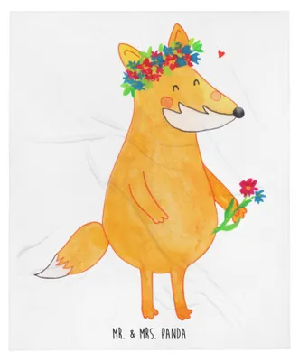 Produktbild von Mr. & Mrs. Panda Kuscheldecke Fuchs Blumen - Weiß - Geschenk, Liebe, Winterdecke, Tagesdecke, Selbstliebe, Sofaüberwurf, Bettdecke, Decke, Boho, Blumenliebe, Blume