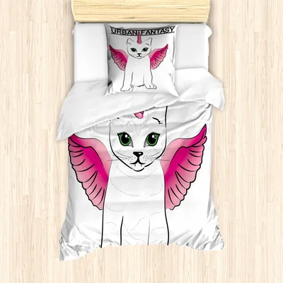 Produktbild von ABAKUHAUS Einhorn-Katze Mantele, Städtische Fantasie-Kunst, Milbensicher Allergiker geeignet mit Kissenbezügen, 135 cm x 200 cm - 80 x 80 cm, Pink Schwarz