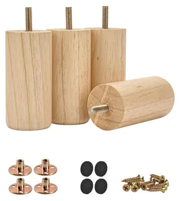 Imagen del producto de Juego de 4 patas de madera para muebles, de 10 cm de altura, con tornillos y placas de fijación M8