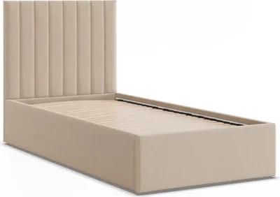 Produktbild von Modernes Polsterbett POLLA 90x200 Einzelbett ohne Stauraum mit Holzlattenrost Beige Geflecht
