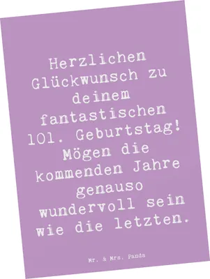 Produktbild von Mr. & Mrs. Panda Grußkarte Spruch 101. Geburtstag - Lavendeltraum - Geschenk, spruchkarte, Feier, Herzlichen Glückwunsch, wundervoll, Postkarten, Alter, Ansichtskarten
