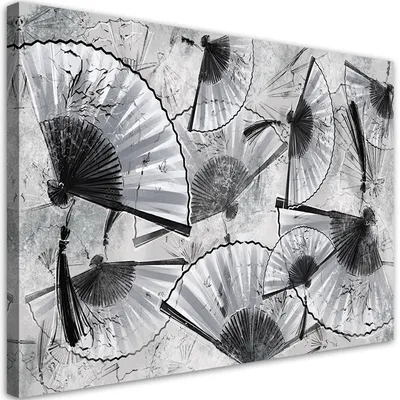 Produktbild von Leinwandbild japanische fächer 100x70 cm Feeby grau wandbild bereit zum aufhängen